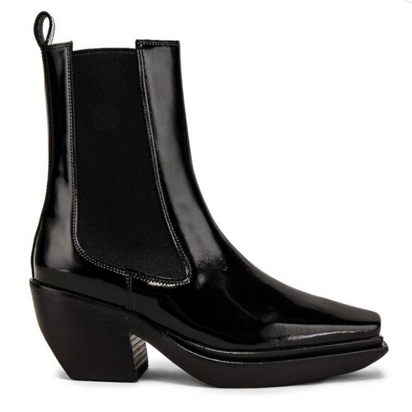 Jeffrey Campbell Shoes - Jeffrey Campbell Zelton Boots Patent Leather Stacked Heel Mid Calf Boots Black